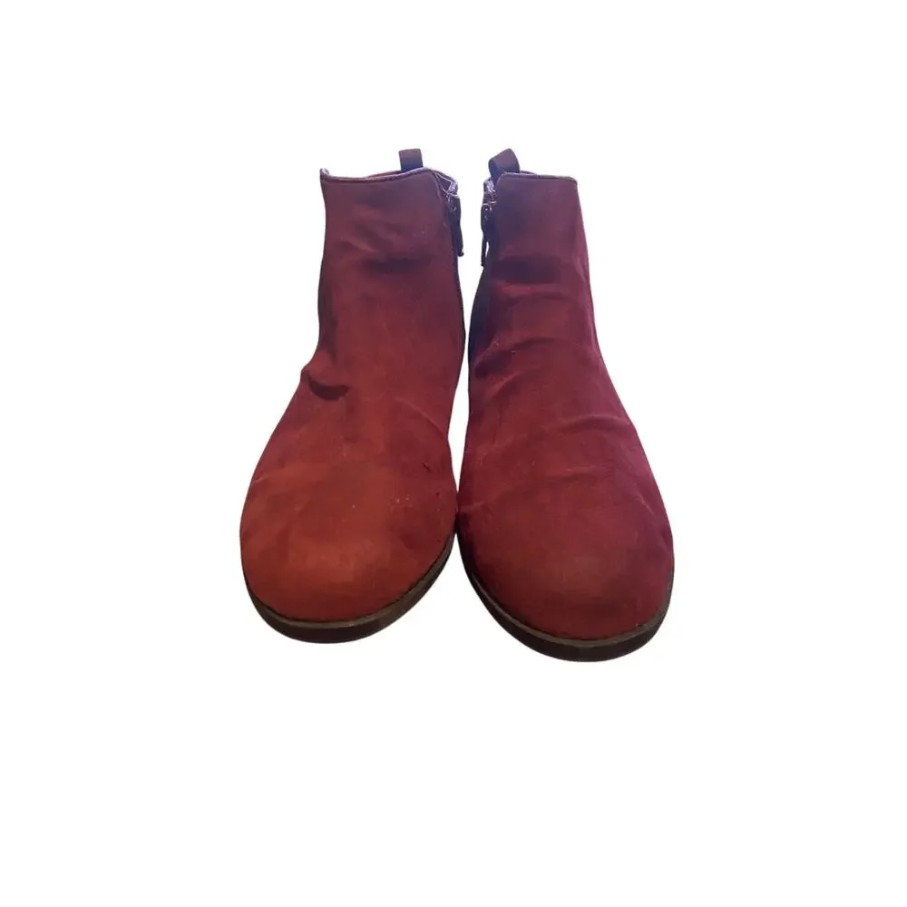 Wonder Nation Girls Winter Ankle Boots 5 Red Maroon Side Zip Glitter Faux Suede